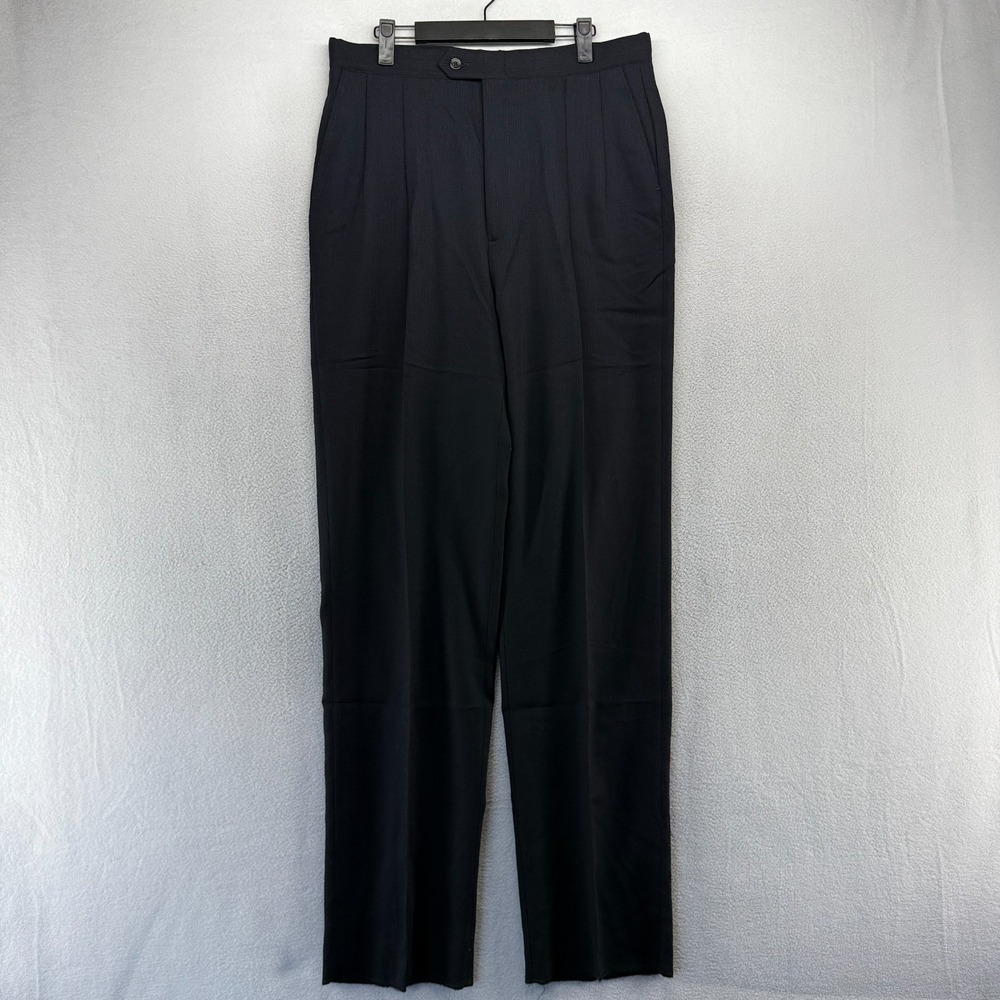 Vintage Sansabelt Dress Pants men's 34 Black Trousers Wool Striped Unhemmed NEW